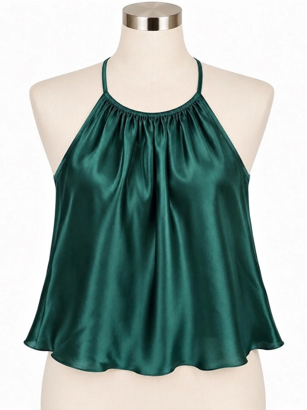 Nicole Miller Women’s Dark Green Satin Halter Tank Top Sleeveless Blouse